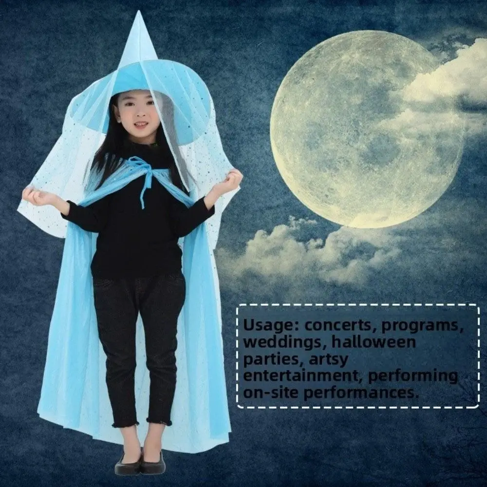 

Creative Double Layer Halloween Cloak with Hat Star Mesh Halloween Children Costume Robe Cosplay Cape Hat Set Kid Gifts