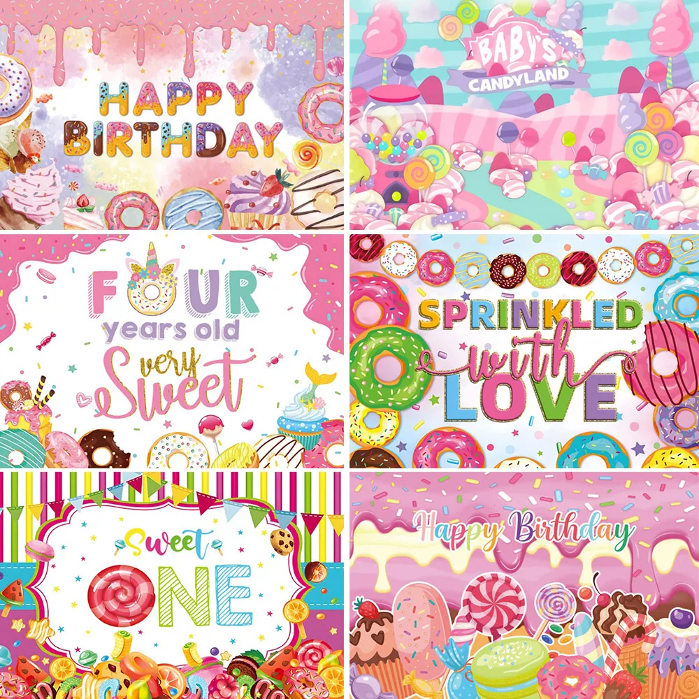 

Sweet Baby Birthday Backdrop Candy Bar Donuts Shop Theme Photography Background Prop Ice Cream Cupcake Kid Party Decor Banner