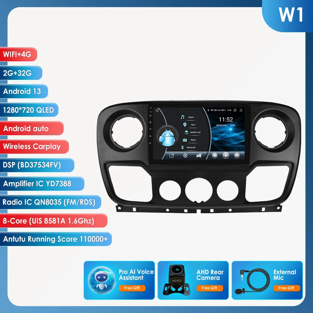 Android 14 autoradio voor Renault Master III 3 Nissan NV400 Opel Movano 2010-2021 Intelligente Carplay Auto Multimedia GPS 4G 6115