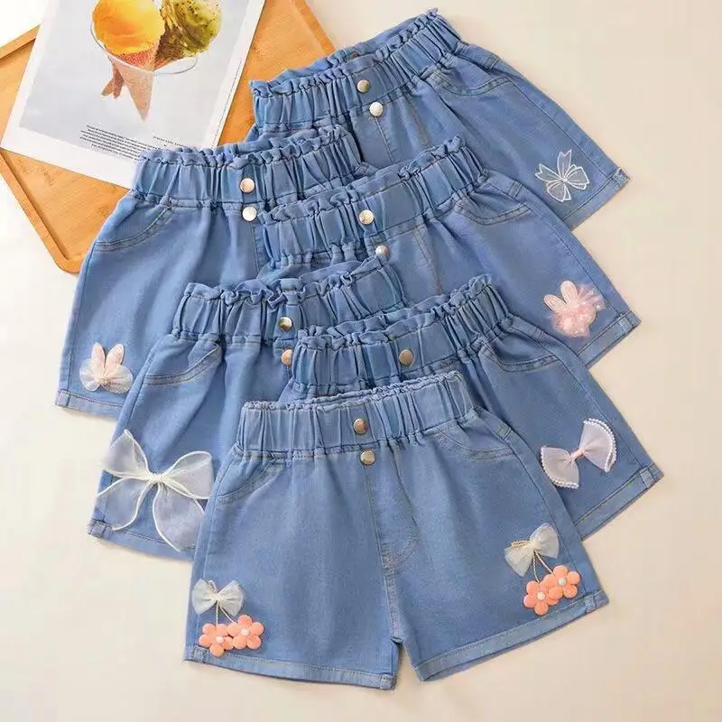 New Summer Children\'s Shorts Jeans Girls Solid Color Jeans Casual Loose  Kids Pants Clothes Fashion Girl Pants Jeans 3-10 Years