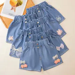 New Summer Children's Shorts Jeans Girls Solid Color Jeans Casual Loose  Kids Pants Clothes Fashion Girl Pants Jeans 3-10 Years