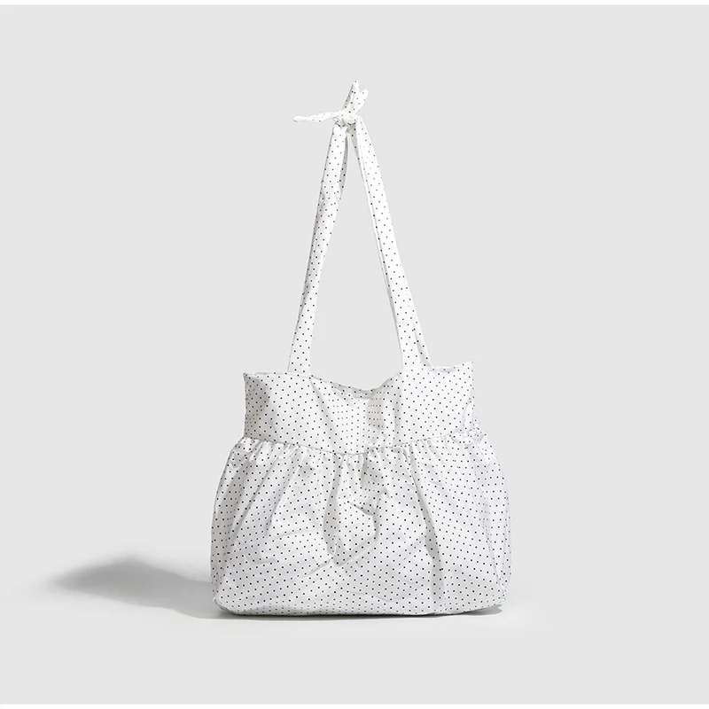 Koreanische Polka Dot Umhängetasche Damen Nylon Einkaufstasche Niedliche Schleife Love Note Bedruckte Einkaufstasche Rock Design Magnetschnalle Achseltasche – Detail 19