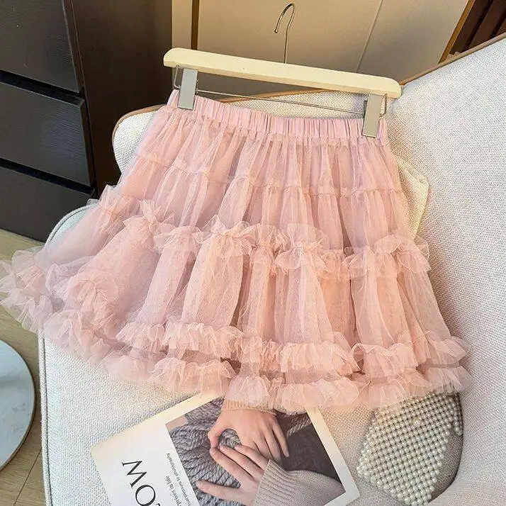 Ballet Style Layered Cake Skirt Women's Summer New High Waist A-Line Mesh Short Skirt Anti-Light Fluffy Half-length Skirt