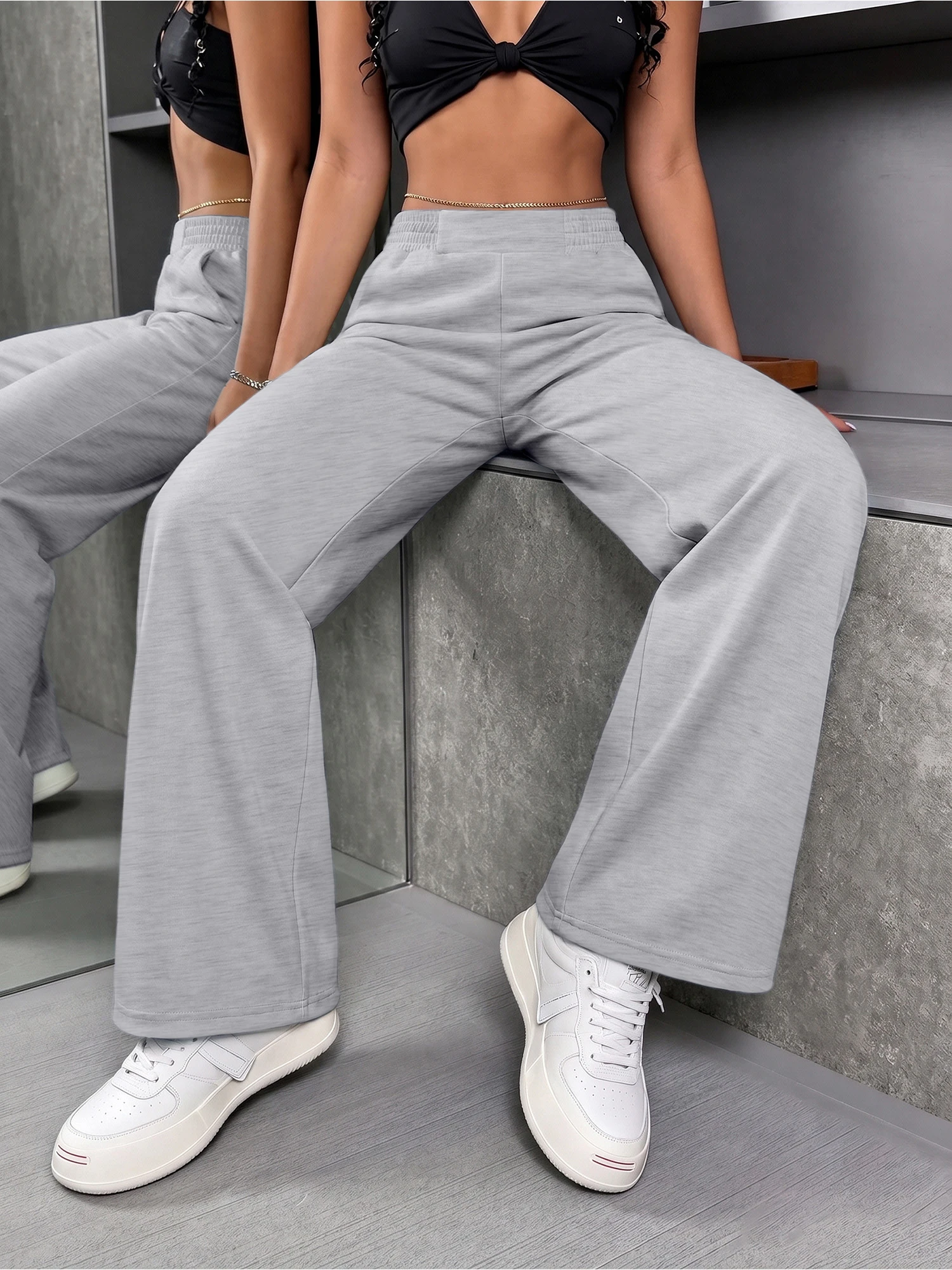 Wardrobe Staple Wide‑Leg Straight Sweat Pants, Elastic Waist & Side Pockets for Four‑Season Mix‑Match Outfits