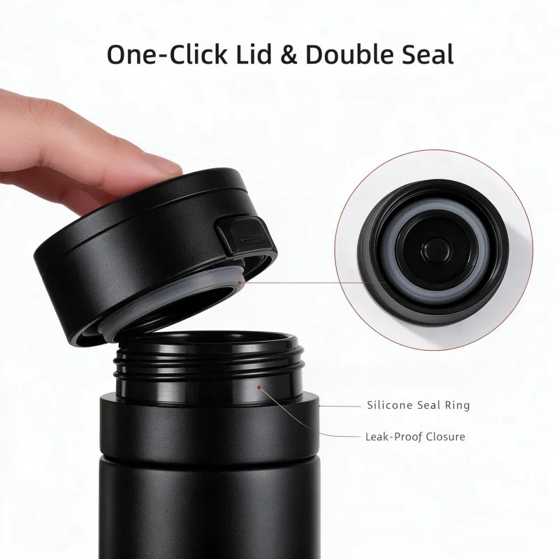 Thermos Cup Driving One Click Open Lid, Thermos Mug Men's Car Mounted Ceramic Liner Tea Separation Vacuum Flask Insulated Drink