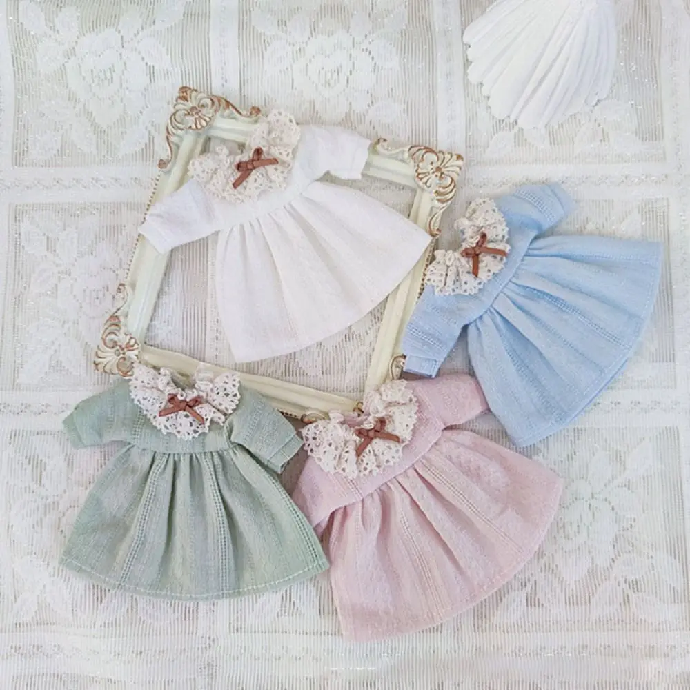 

For 1/11 OB11 Doll Handmade Lace Collar Dresses For 1/12 BJD Doll Short Sleeve Outfits Fashion Doll Skirt DIY Doll Accessories