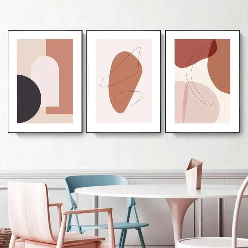 Blush Pink Abstract Geometric Scandinavia Wall Art Aesthetics Print Canvas Painting Posters for Living Room Modern Home Decor  ﻿