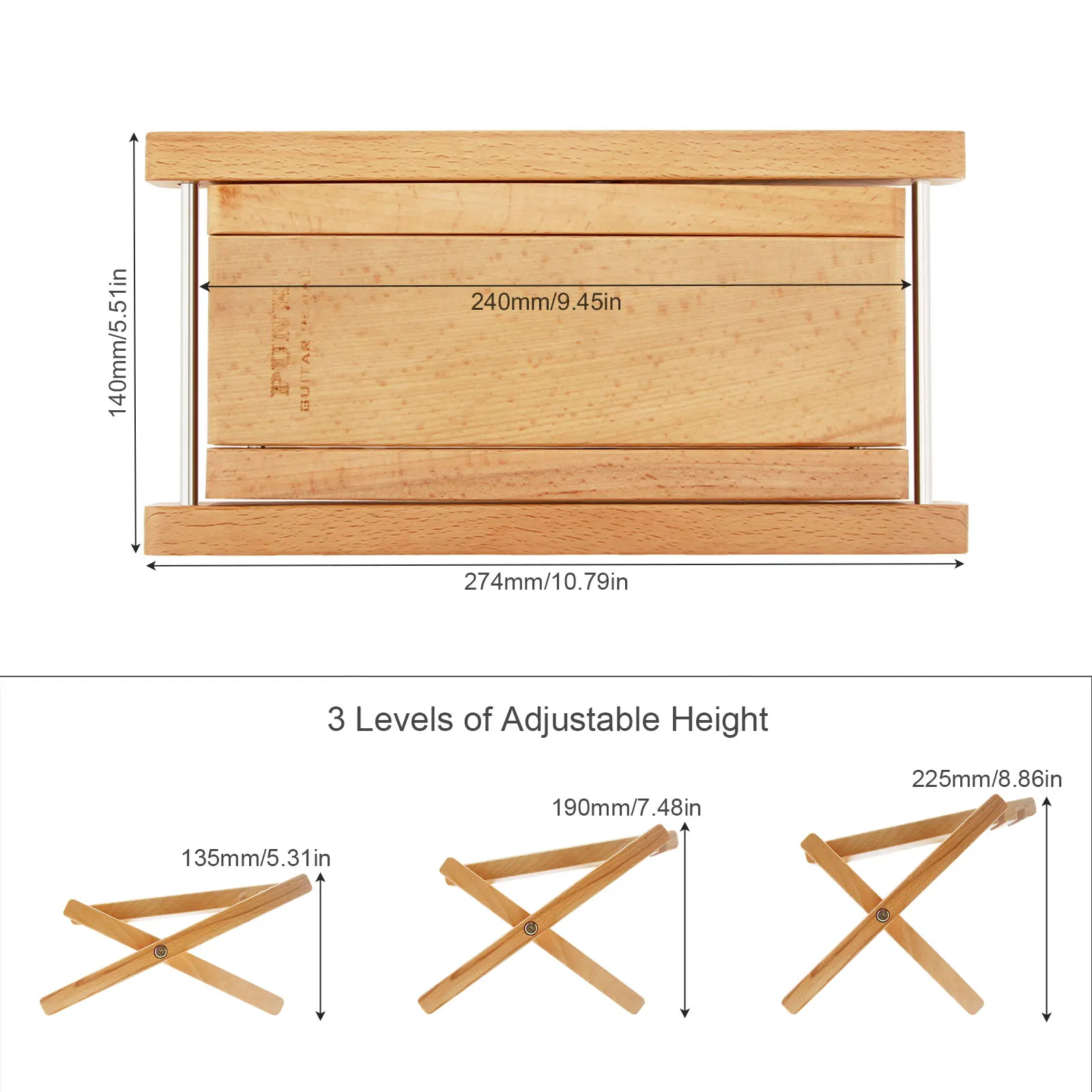 Imagem -04 - Metal Madeira Maciça Folding Guitar Footstool com Níveis de Altura Resto Suporte Anti-deslizamento Altura Ajustável pé Resto Suporte Footboard