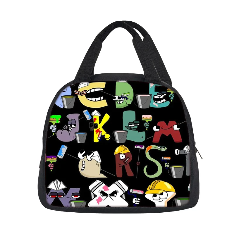 Alphabet Lore lunch bag with letter cartoon print large capacity cute suitable for both boys and girls outdoor picnic and play