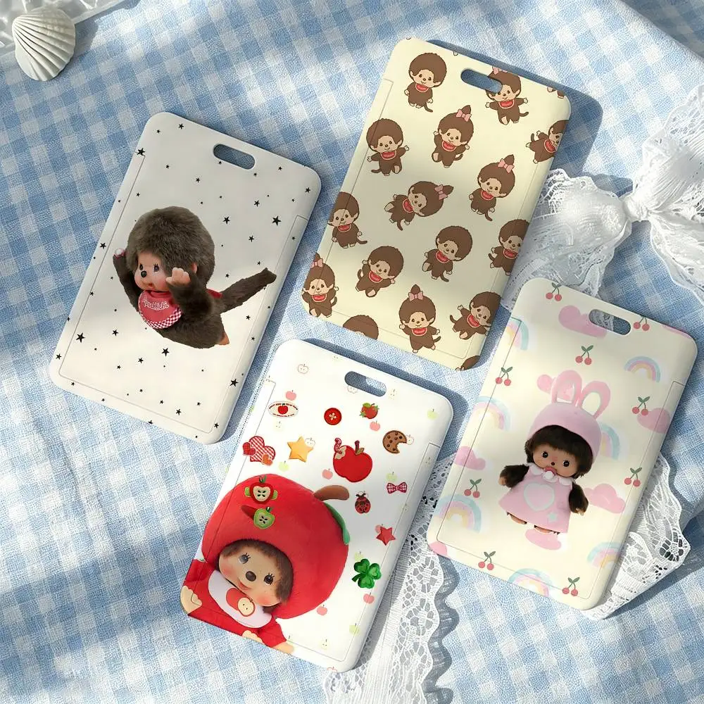 Cute M-Monchhichi Card Holder, Leather Card Storage Box, Key Chain, Access Tag Holder, ID Card Holder, Key Chain