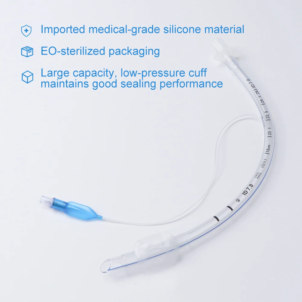 ท่อช่วยหายใจชนิดใช้แล้วทิ้ง ทำจากพีวีซี ปลอดเชื้อ ได้รับการรับรองมาตรฐาน CE สำหรับการใส่ท่อช่วยหายใจทางการแพทย์ มีเส้นมองเห็นได้ด้วยรังสีเอกซเรย์ สำหรับการจัดการทางเดินหายใจฉุกเฉิน