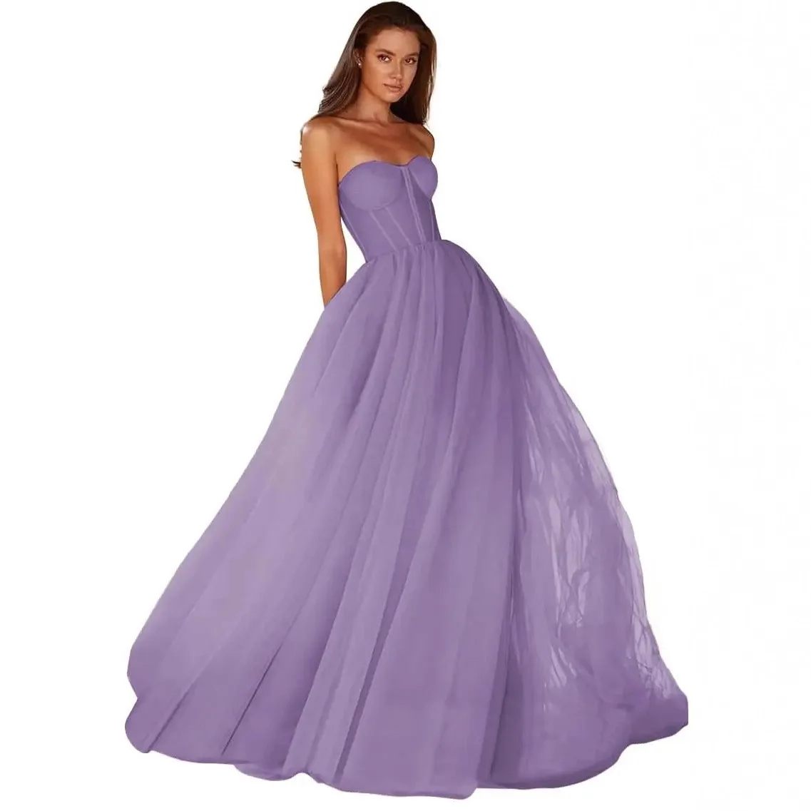 Милое бальное платье без бретелек для выпускного вечера для женщин Платья трапециевидной формы из тюля Длинные женские вечерние платья на шнуровке сзади Новый