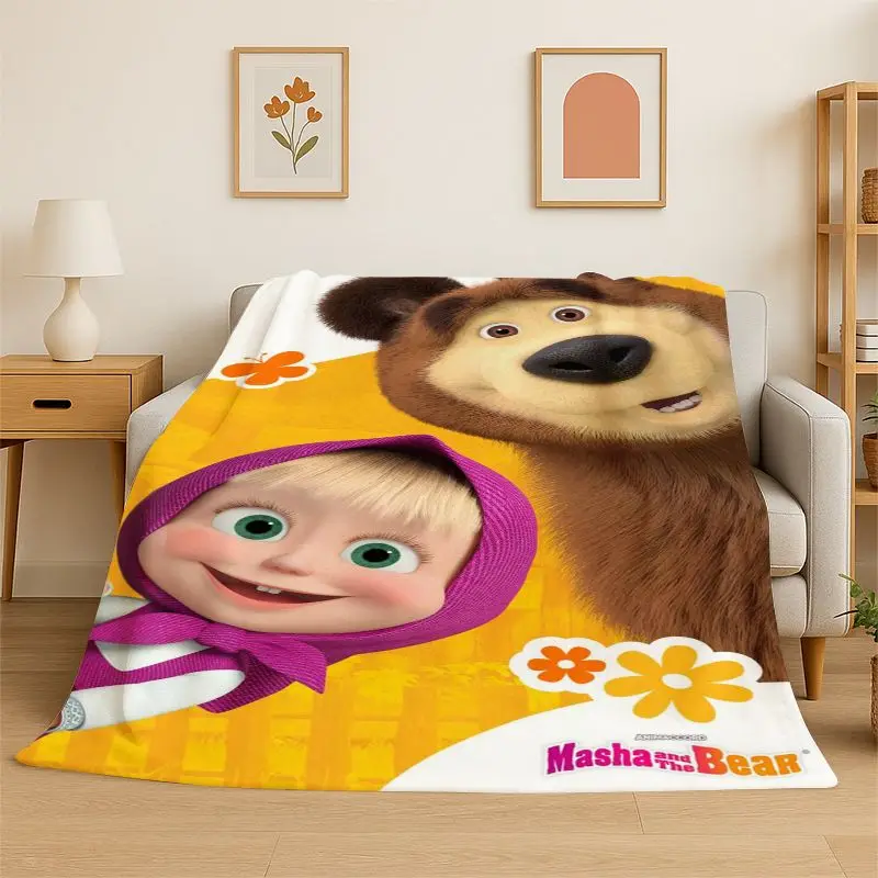 Cartoon Cute M-Masha Bear Soft Flannel Throw Blanket,Cozy Blanket for Bed,Couch,Sofa,Bedroom,Living Room,Travel,Picnic