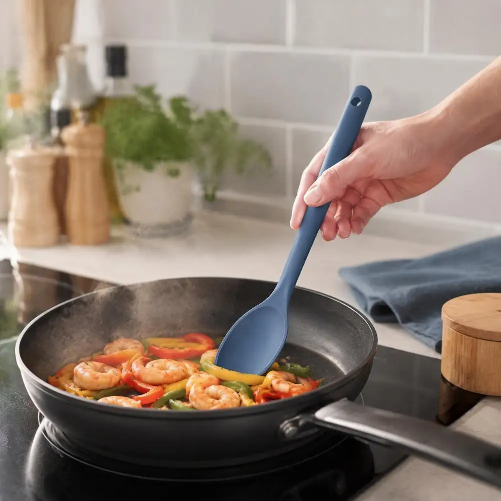 Long Handle Cooking Utensil Silicone Mixing Spoon with Long Handle Heat Resistant Non-stick Cookware for Cooking for Cooking