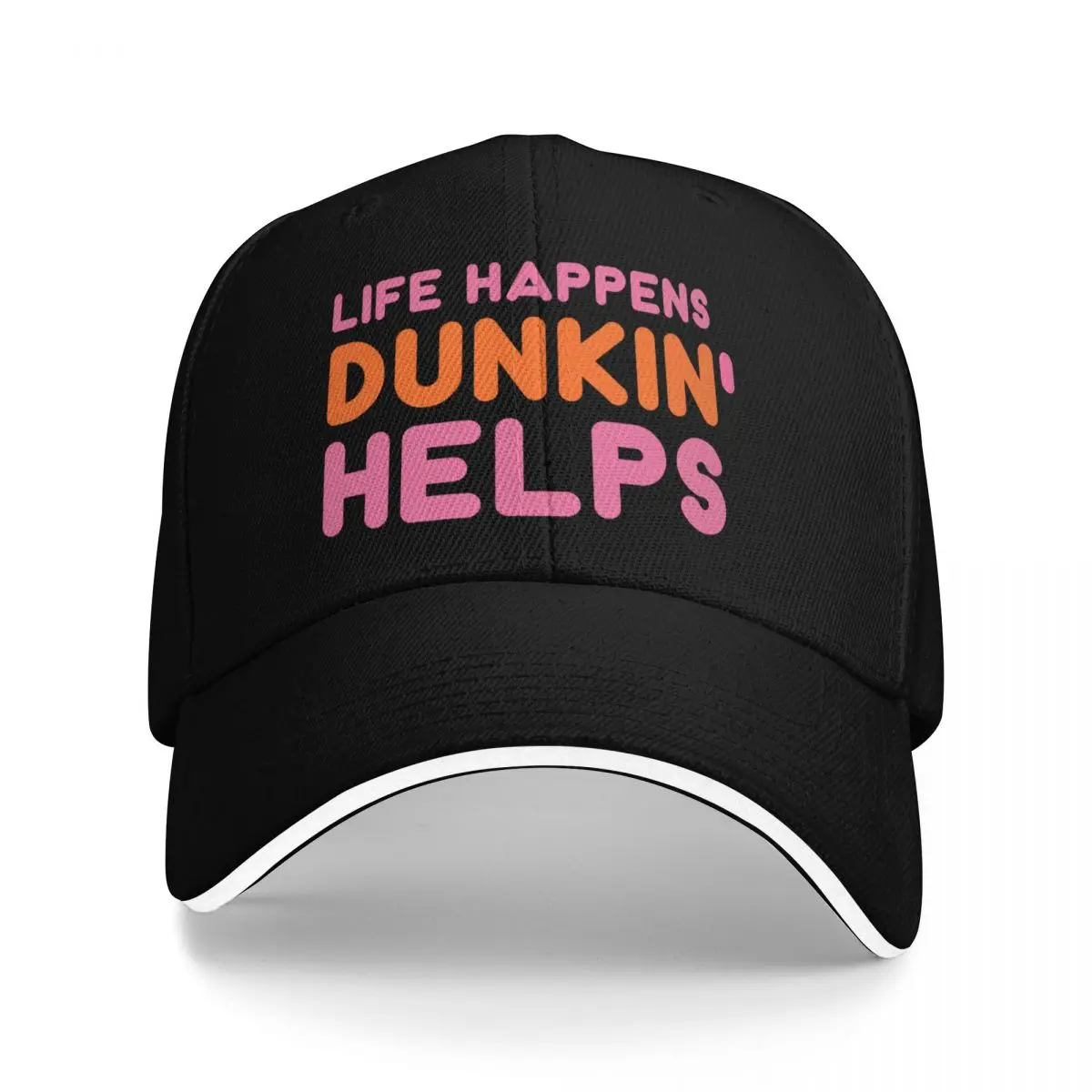

Life Happens, Dunkin Helps Baseball Cap Golf Hat Man Trucker Cap Women's Golf Clothing Men's