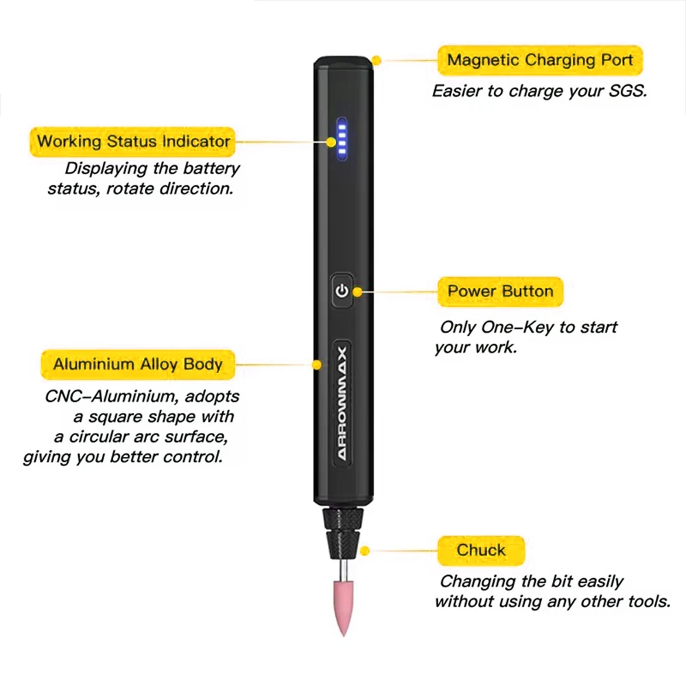 قلم نقش فائق من ARROWMAX SGS - مجموعة أدوات دوارة لاسلكية مع 42 قطعة للنحت الكهربائي على المعدن والخشب وKATWAY HH-AA215