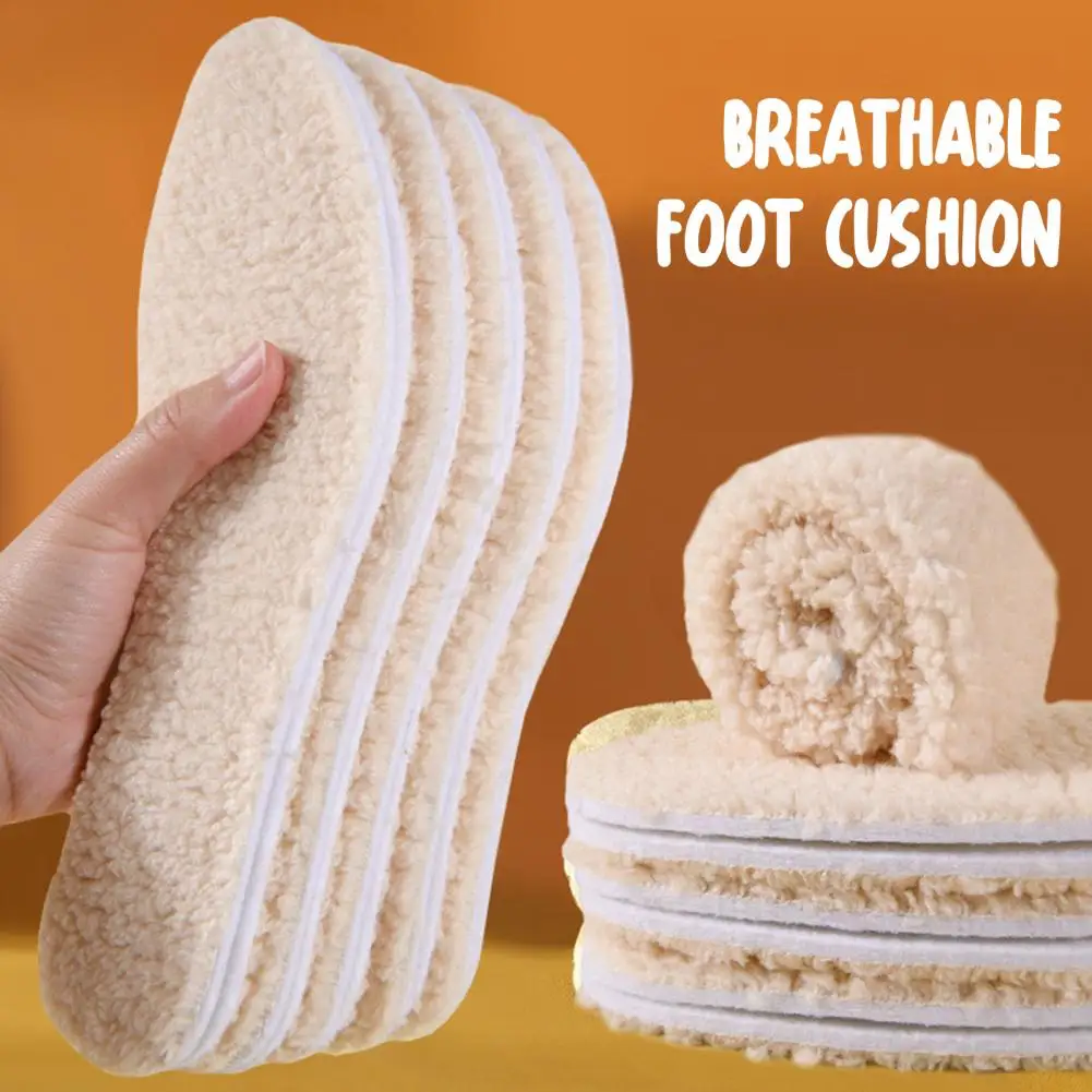 1 Pair Thick Winter Shoe Insoles Fleece Lined Anti-slip Shoe Insert Warm Cold Weather Shoe Liner Sweat-wicking Foot Cushion