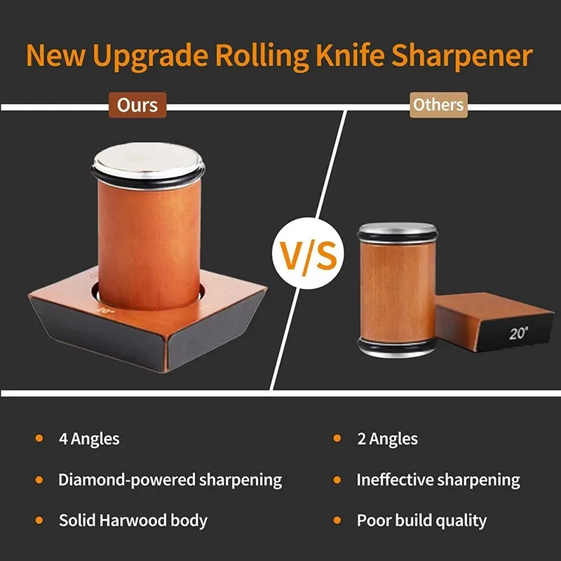 4-Angle Magnetic Wood Rolling Knife Sharpener 15-18-20-22° Diamond Sharpening Roller Kitchen Whetstone For Chef & Paring Knives