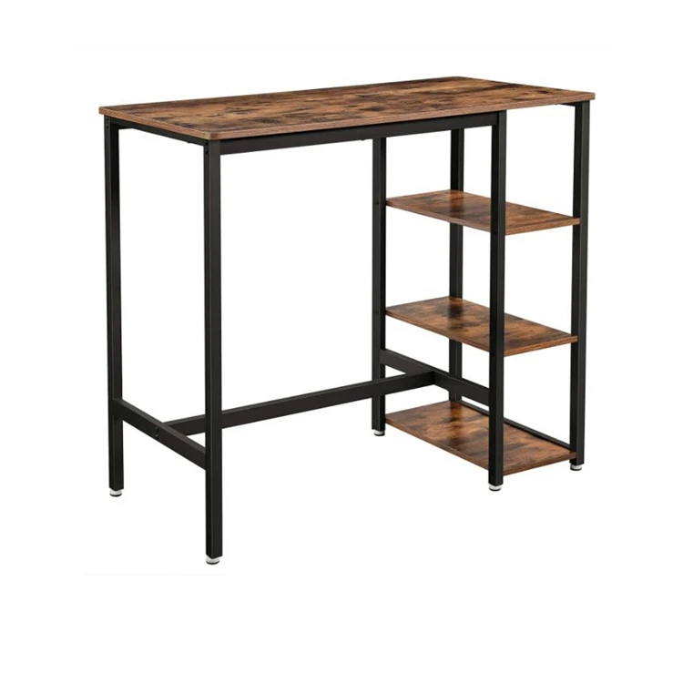 

Bar Table High Tea Table with 3 Storage Shelves Computer Desk Industrial Bar Counter Coffee Table