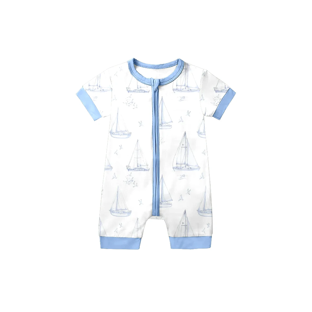 Nouveau bébé vêtements garçon barboteuse fermeture éclair manches courtes body pour nouveau-nés combinaison bateau à voile bébé barboteuse