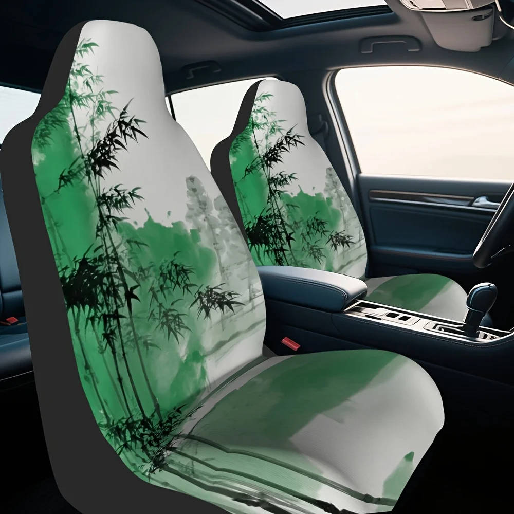 2 pièces, housses de siège de voiture élégantes en bambou à encre chinoise, Design Tranquility du lac, pliables et lavables, ajustement parfait pour un seul avant