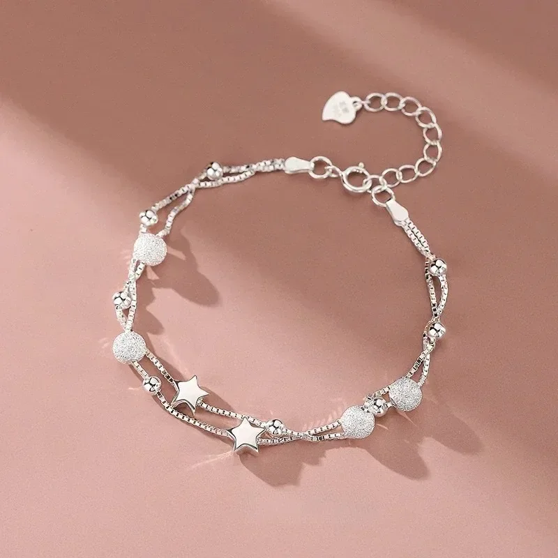 

925 Sterling Silver Beautiful Stars Bracelets For Women Korean Fashion Designer Adjustable Bead Bracelet Luxury Original Jewelry