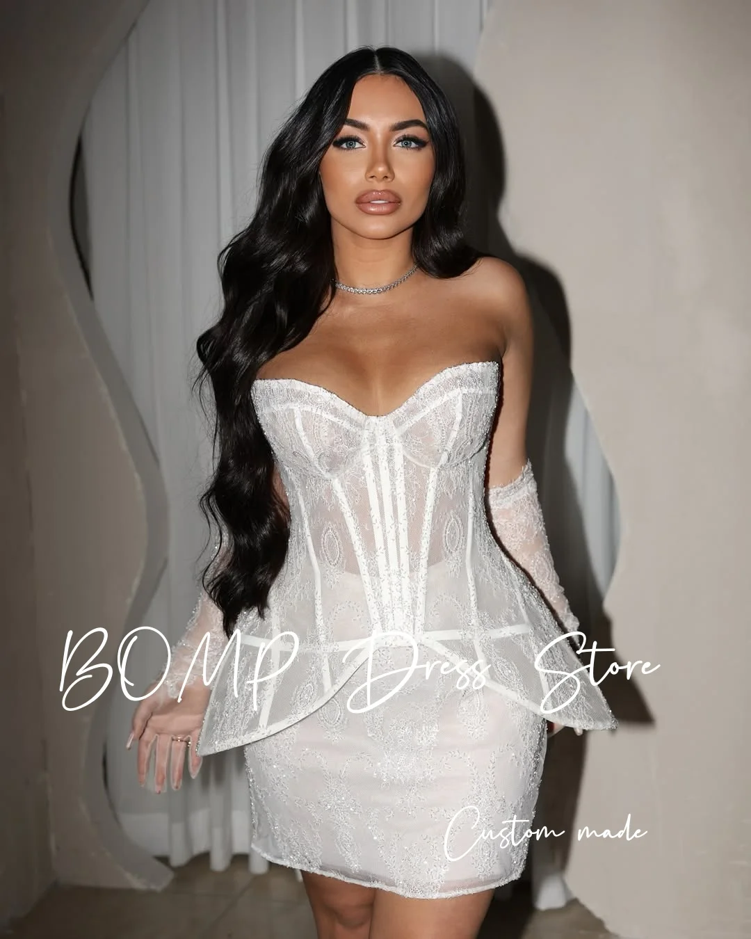 BOMP خمر الدانتيل ألف خط فستان الزفاف الحبيب فستان الزفاف الدانتيل الكفة ثوب العروس رشيقة Mariage مخصصة