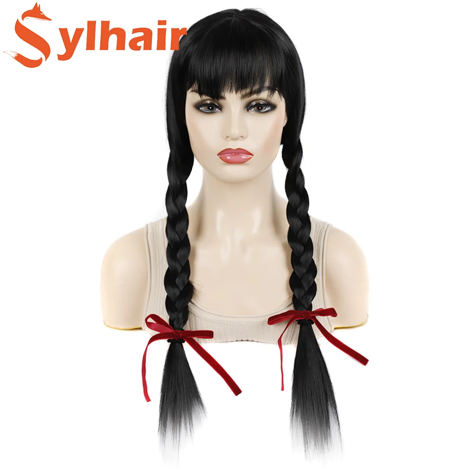 22 Inch Jumbo Box Braids Wig Brown Double Box Braided Wig with Bangs Long Natural Fake Hair Lolita Cosplay Wigs For Black Women