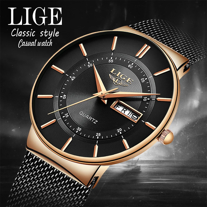 LIGE 2026 Ultra Thin Luxury Men Watches Waterproof Date Clock Male Steel Strap Casual Quartz Watch Men Sports Wrist Watch Man