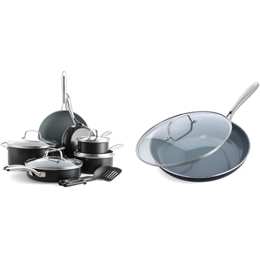 

Swift Healthy Ceramic Nonstick 12 Piece Cookware Set with 12" Frying Pan and Skillet