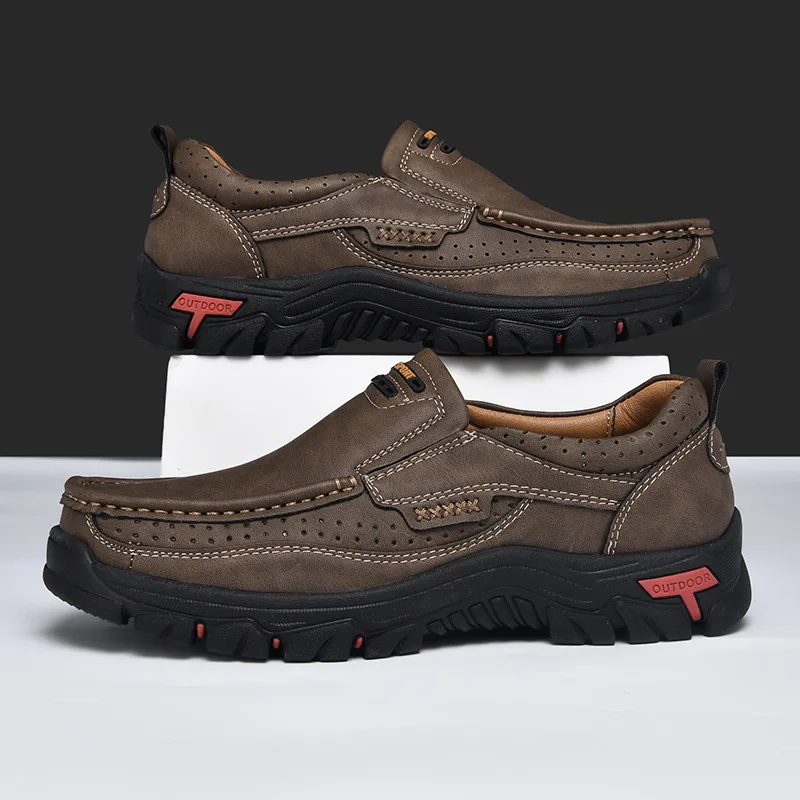 2025 ręcznie robione buty oryginalne skórzane buty na co dzień dla mężczyzn płaska platforma chodzenie obuwie outdoorowe mokasyny duże rozmiary 50 — zdjęcie 6
