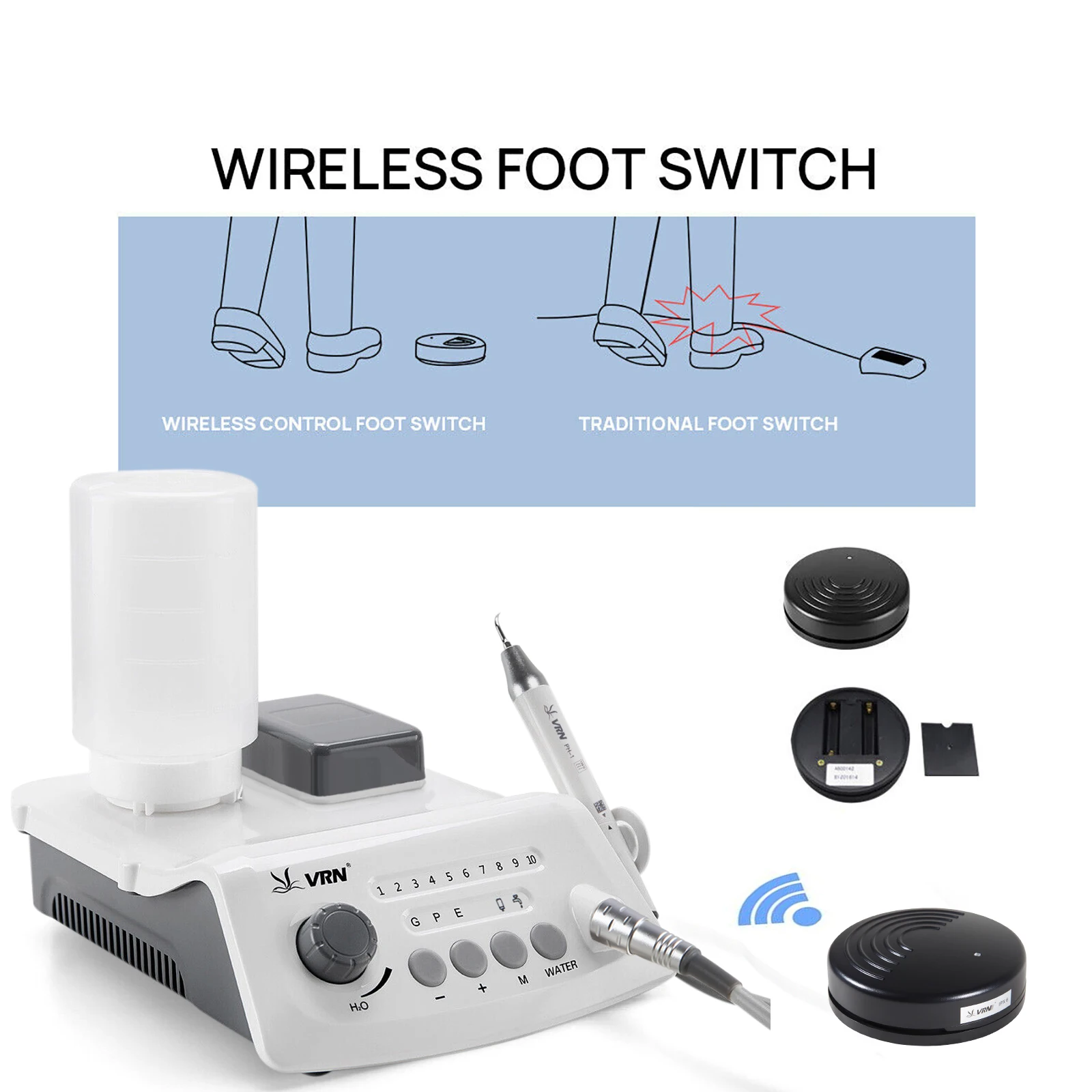 VRN-A8 Dental Wireless Ultrasonic Scaler with LED Detachable Cable Standard Version Handpiece Dentist Fit Woodpecker EMS