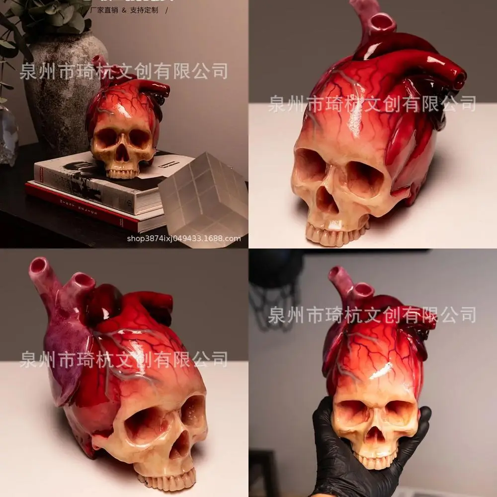 

Идея подарка на Хэллоуин, креативная фигурка черепа в форме сердца из смолы, украшение для дома, гостиной, рабочего стола, новое поступление для международного использования