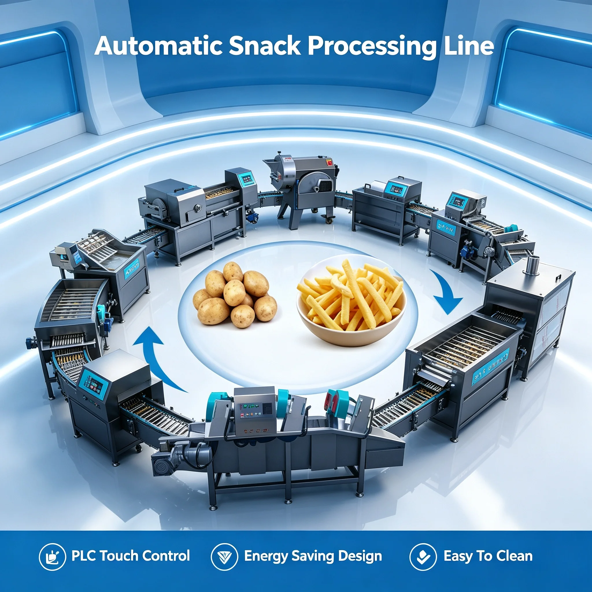 Food‑Plant‑Use Potato Manufacturing System, French Fries & Crisps Processing Device For Frozen Snack Business Customized