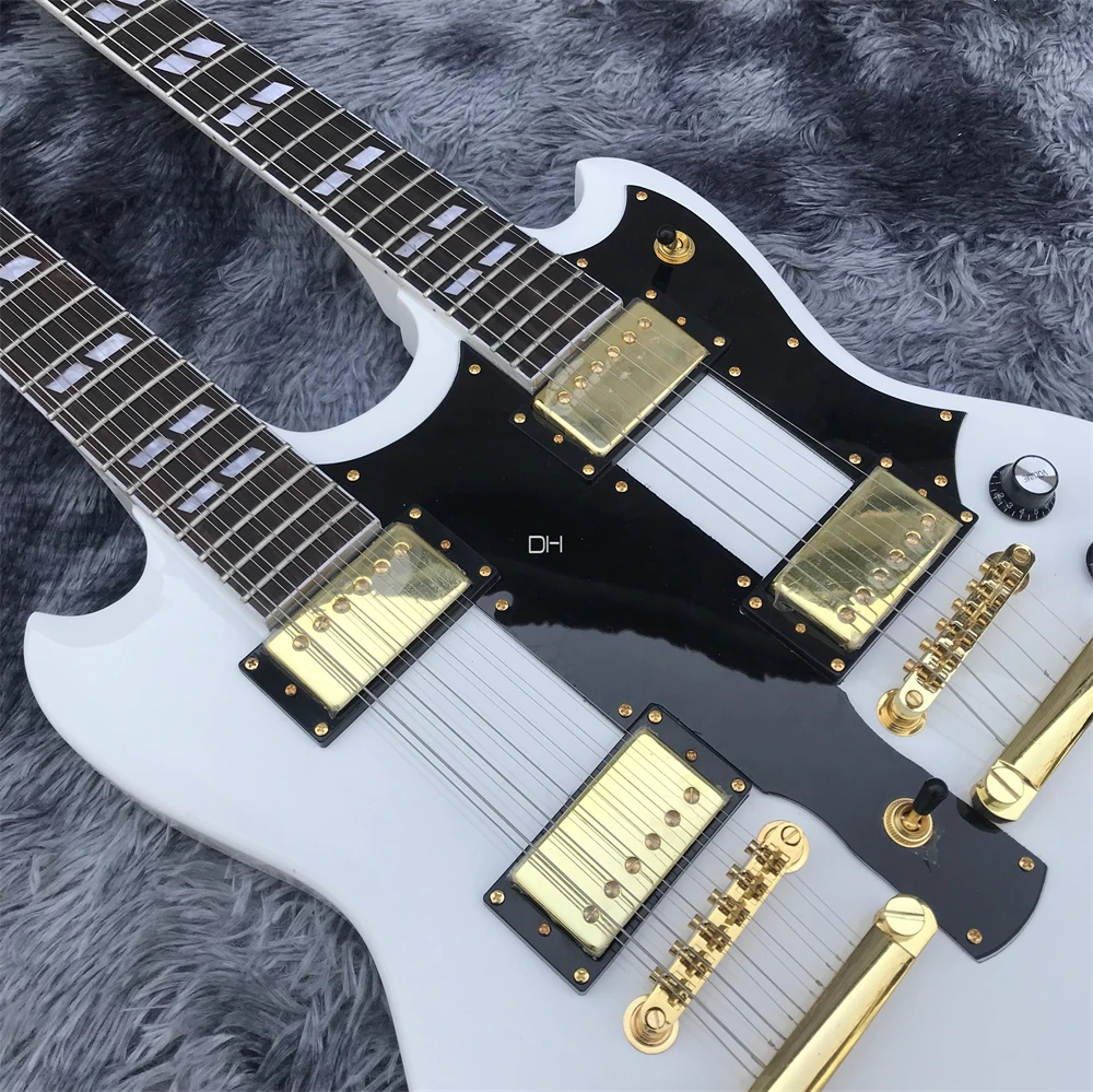 Double 12+6 string electric guitar SG style white body rosewood fretboard