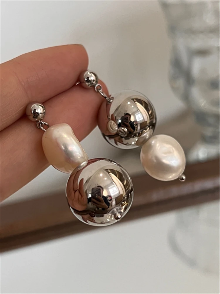 kshmir New natural pearl earrings for women, French ball earrings, simple metal earrings for women, jewelry accessories gift