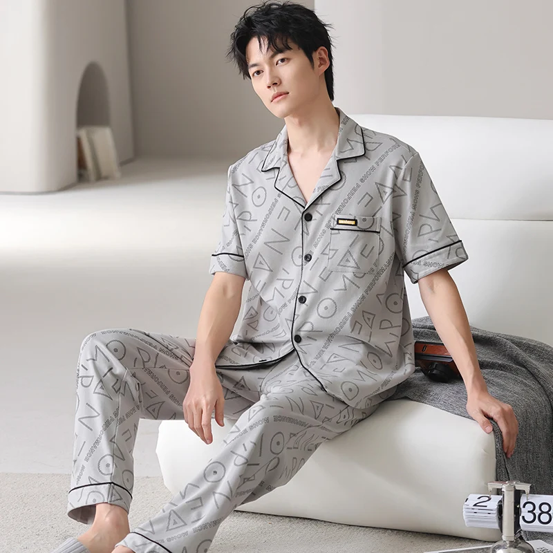 Big Size M-4XL Men Short Sleeve Pajamas Set Summer Modal Pyjama Male Turn-down Collar Sleepwear