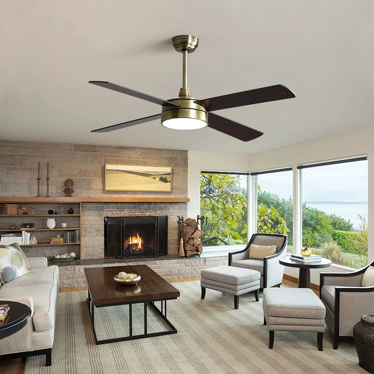 Decorative interior 52 inch 4 blade led ceiling fan with remote control ceiling fan light
