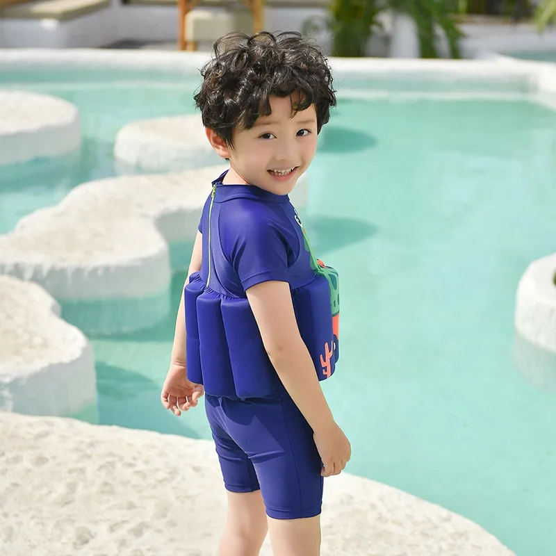 2024 New Children\'s Buoyancy Swimsuit Boys Cute Boys Cartoon One-piece Short-sleeved Swimsuit Children\'s Baby Equipment Suit