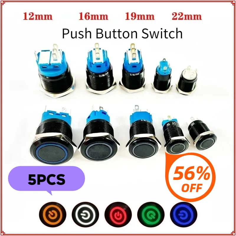 5Pcs Push Button Sw… - image