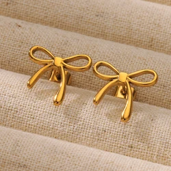 Bow Knot Earrings for Women Gold Color Stainless Steel Tie Stud Earrings 2025 Trend Femme Waterproof Party Jewelry Gifts aretes