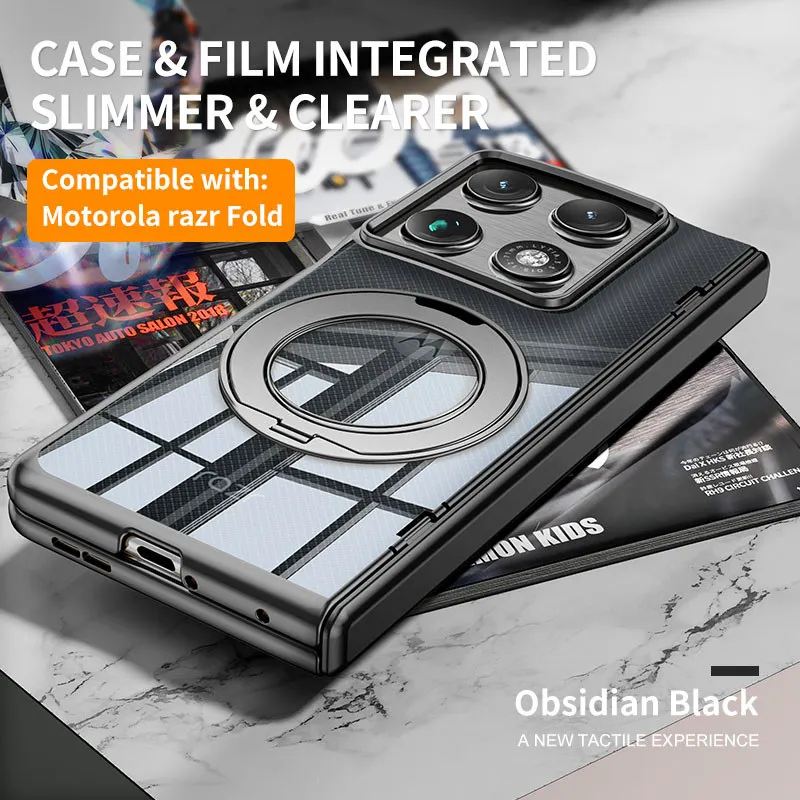 

360 ° Rotation Bracket Case For Motorola Razr Fold Electroplated Folding Hinge Protection Cover With Screen Protector