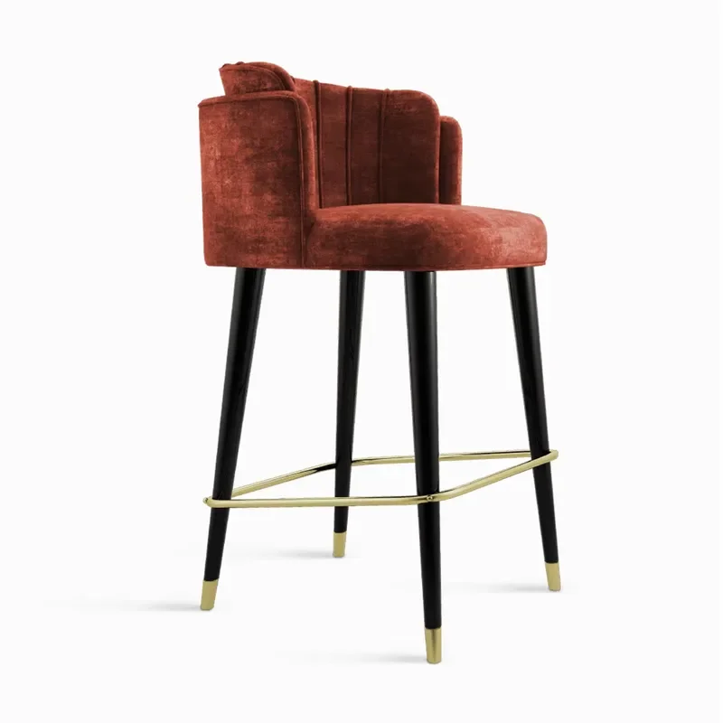 Wholesale Modern Wood Leg Counter Nordic Velvet Bar Stools Chair