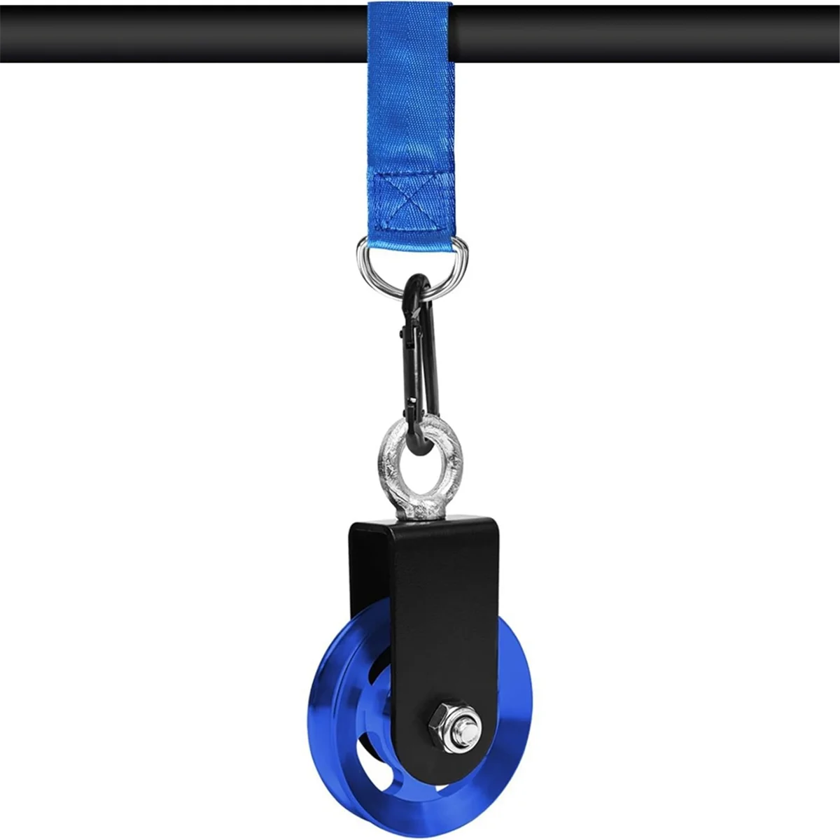 AT59 Cable Pulley with Swing Strap Carabiner, 90mm Pulley Wheel DIY Pull Down Attachment,Home Gym Equipment Blue