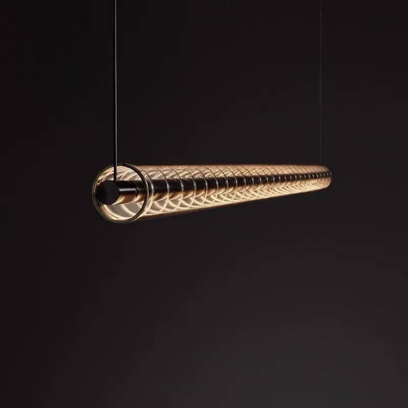 Modern minimalist long bar restaurant with a single shaped pendant light, personalized bar counter desk, office pendant light