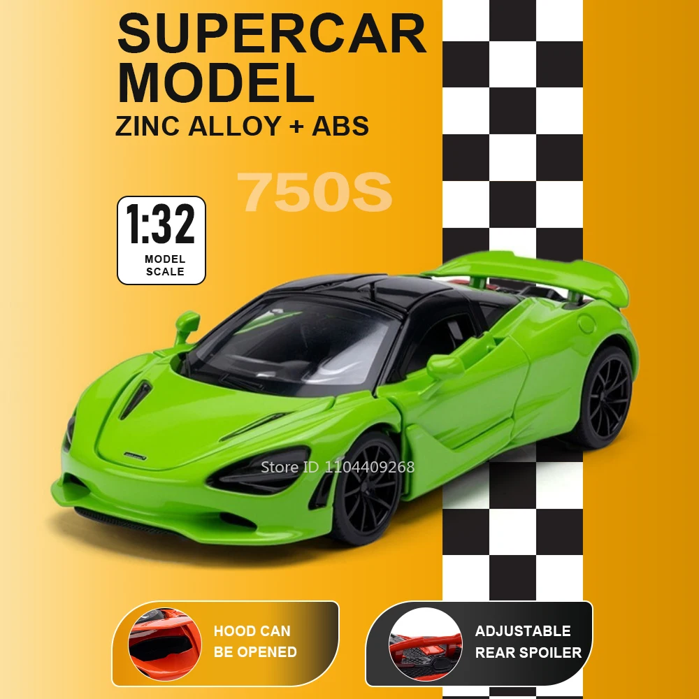 

Модель автомобиля 750S в масштабе 1:32, с регулируемым задним спойлером, прочным корпусом из сплава, открывающимися дверями, коллекционная демонстрационная модель суперкара, высококачественная коллекционная вещь