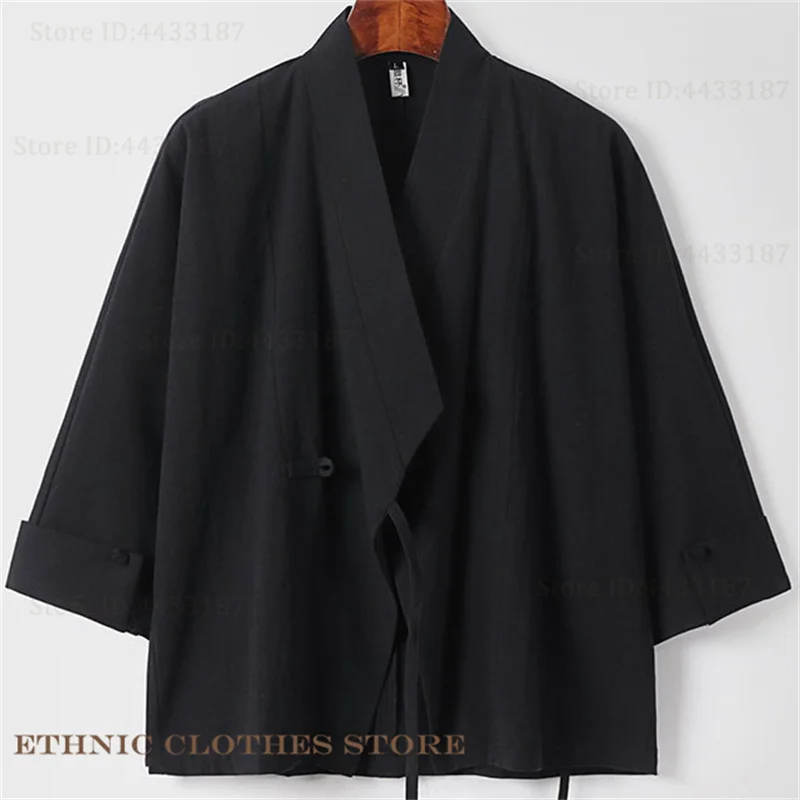 

Plus Size 9XL Male Kimono Cardigan Traditional Japanese Kimono Gown Haori Yukata Cotton Linen Jacket Open Front Harajuku Outwear
