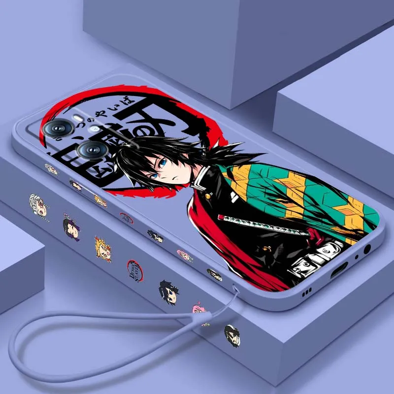 Чехол Demon Slayer Cute Anime для OPPO Find X5 A11 A16K A53 A98 A3 A57 A72 A73 A96 A74 A9 A5 5G Liquid Left Rope Phone Case