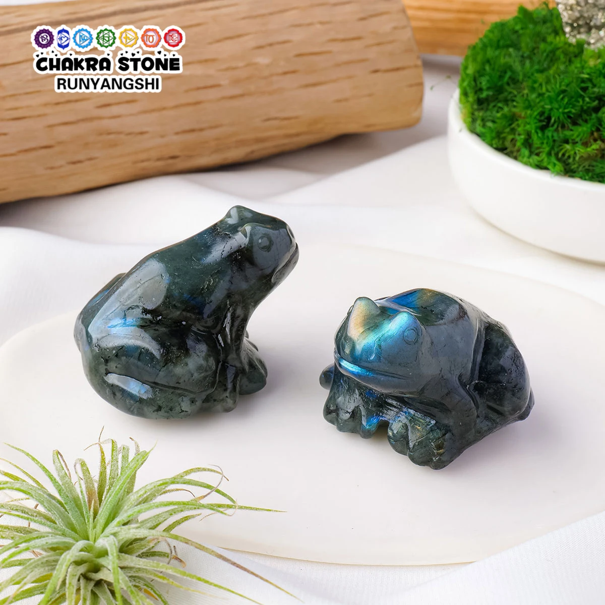 

1PC High Quality Manual Polishing Natural Labradorite Moonstone Frog Double Crystal Carving Home Decoration