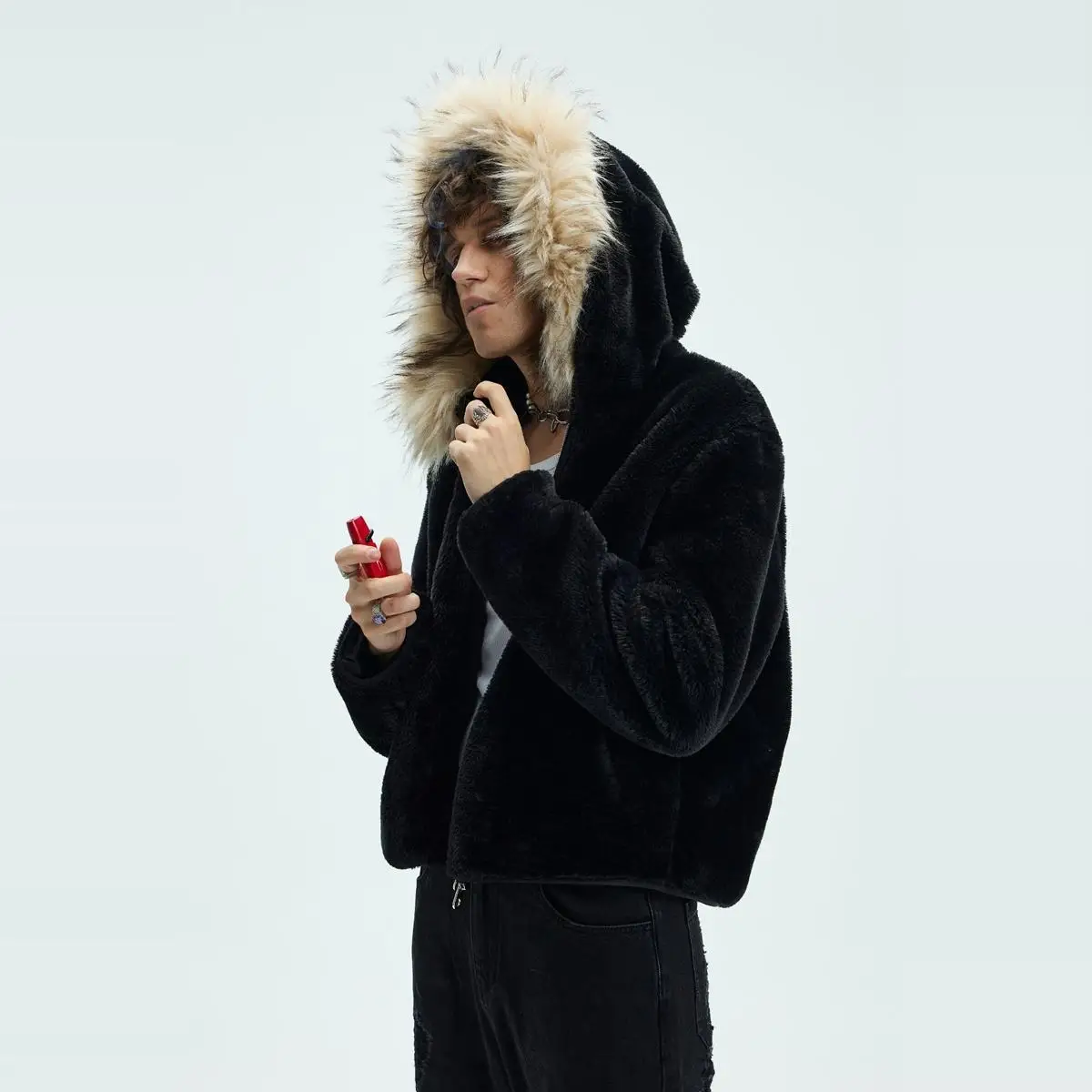 

2025 Fashion Autumn Winter Men's Casual Trendy Daily Loose Simple Basic Long Sleeve Hooded Faux Fur Jackets Male Clothes Coats